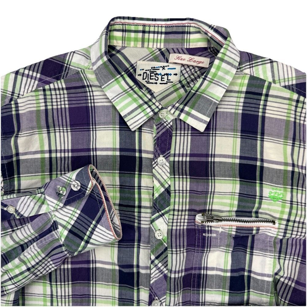 Diesel‎ Button Up Long Sleeve Mens Size Large Flannel Western Cowboy Y2K Purple